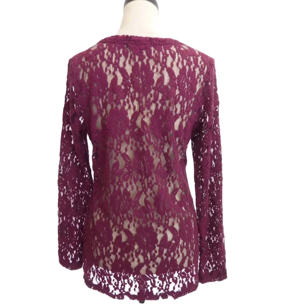 Banana Republic Fuchsia Pink Lace Blouse Top Womens Size L Floral Boho Elegant